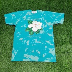 Vintage 80s Mississippi Floral Shirt Womens Large 20x26 Blue